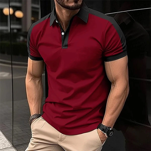 Premium Cotton Fabric Two Tone Men Polo Shirt Button Closure Collar Neck Short S