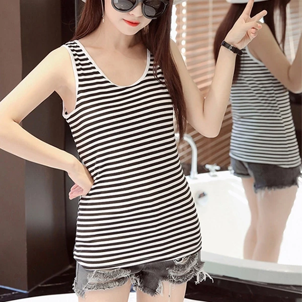 Women's White Striped Tank Top - Comfortable & Chic
