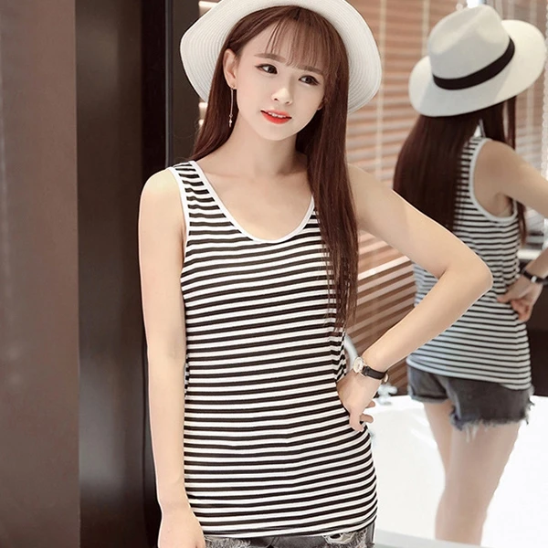 Women's White Striped Tank Top - Comfortable & Chic