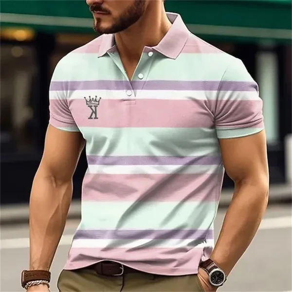 Colorful Stripes Polo Shirt Short Sleeves Men's Top
