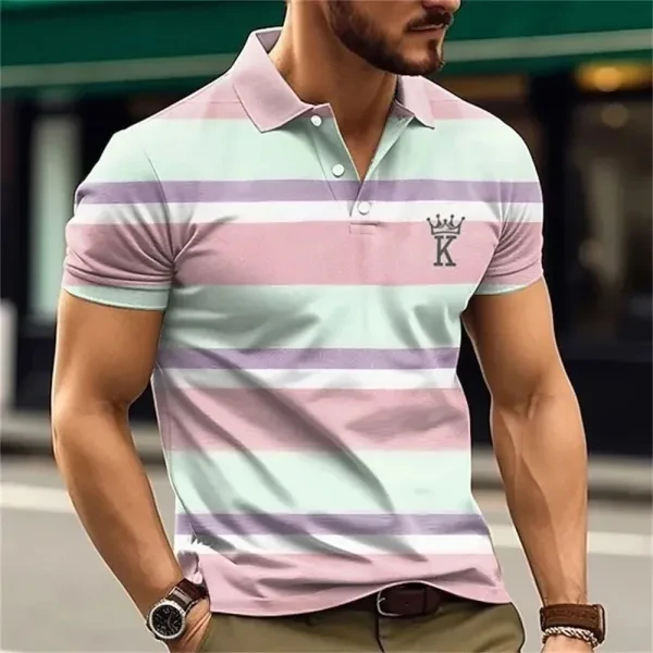 Colorful Stripes Polo Shirt Short Sleeves Men's Top