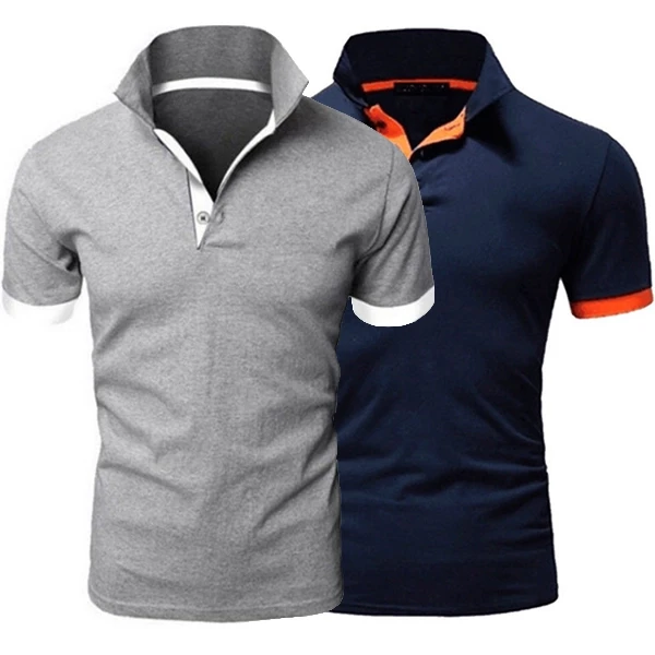2pcs Polo Shirts Men's Casual Slim Fit Cotton Sport Tops