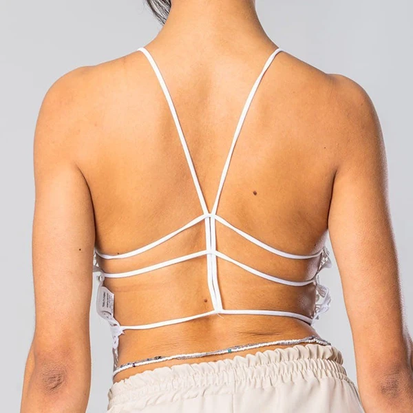 Lace Floral Padded Bra - Hollow Out Design Spaghetti Strap Crop Top for Women