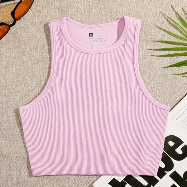 Pink Sleeveless Crop Top Women's Tank Blouse for Summer Yoga