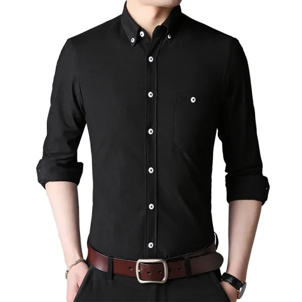 Solid Color Long Sleeve Men Fit Shirt With Chest Pocket, Comfortable Men Busines