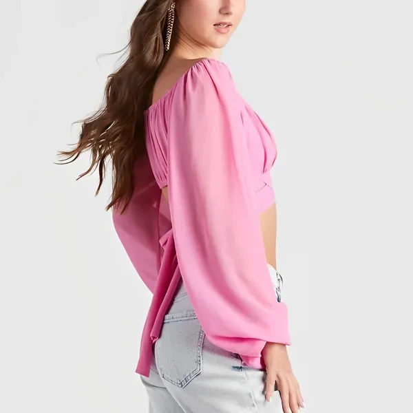 Sweetheart Neckline Chiffon Crop Top Perfect for Summer Parties Trendy Women.