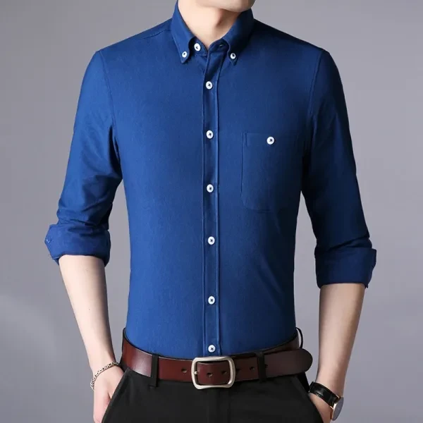 Solid Color Long Sleeve Men Fit Shirt With Chest Pocket, Comfortable Men Busines