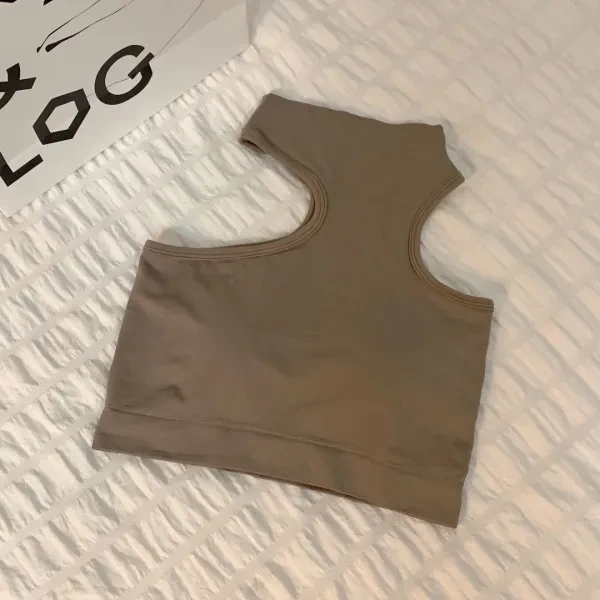 Gray High Neck Sleeveless Crop Top