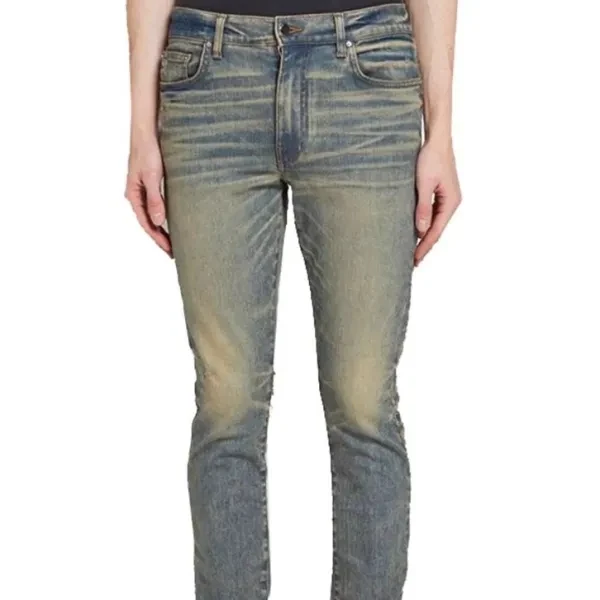 Vintage Denim Pants Stretch High Waist Slim Fit Ankle-length Jeans for Men