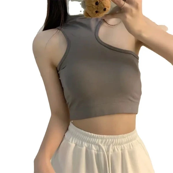 Green Cotton Blend Sleeveless High Neck Crop Top Women's Casual Mini