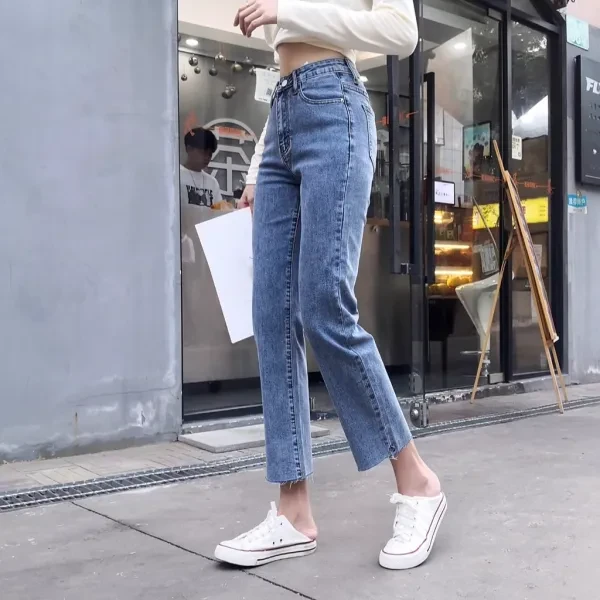 High Waist Button-Up Premium Stitch Detail Women Casual Wear Denim Pants Jeans