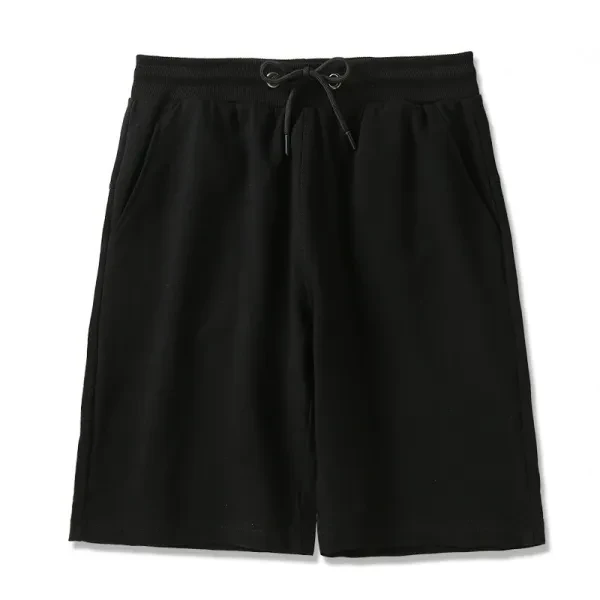 Black Color Elastic Waist Drawstring Closure Casual Wear Joggers Cotton Shorts F