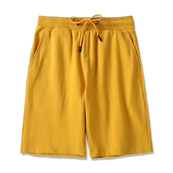 Yellow Color Elastic Waist Drawstring Closure Casual Wear Joggers Cotton Shorts