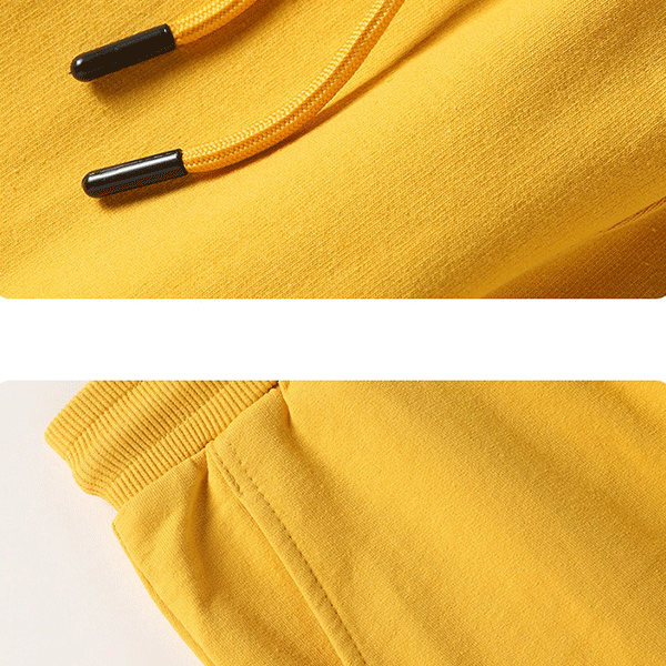 Yellow Color Elastic Waist Drawstring Closure Casual Wear Joggers Cotton Shorts