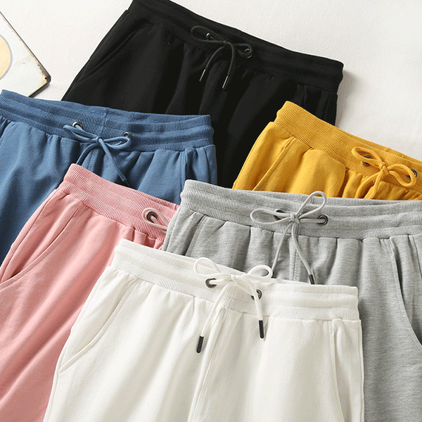 Yellow Color Elastic Waist Drawstring Closure Casual Wear Joggers Cotton Shorts