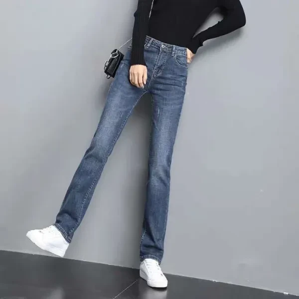 High Waist Blue Denim Jeans with Stitch Details for Women