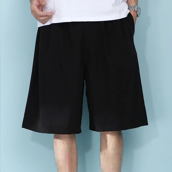 Black Baggy Knee Length Shorts with Pockets - Men's Summer Casual Wear