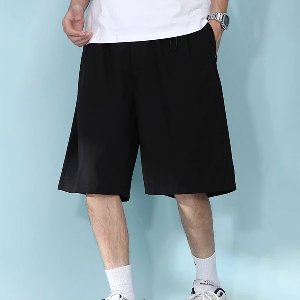 Black Baggy Knee Length Shorts with Pockets - Men's Summer Casual Wear
