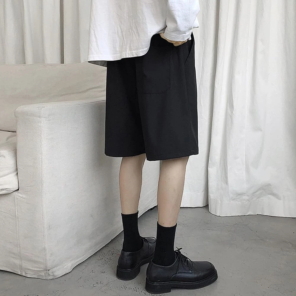 Black Baggy Knee Length Shorts with Pockets - Men's Summer Casual Wear