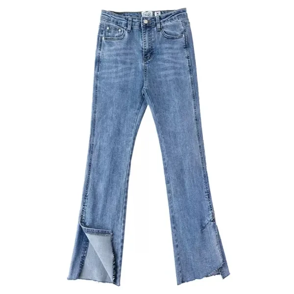 Blue Denim Button Jeans for Women - Straight Fit Full-Length Pant
