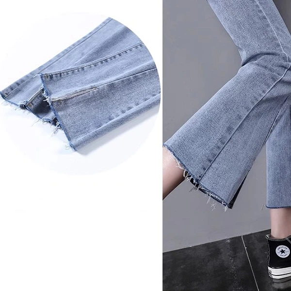 Blue Denim High Waist Button-Up Straight Fit Women's Ripped Jeans