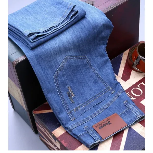 Men's Summer Ultra-Thin Denim Jeans Pants Casual Business Men's Stretchable Stra