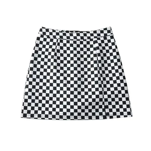 Checkered A-Line Mini Skirt - Retro Style Elastic Waist