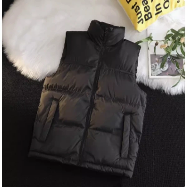 Black Stand Collar Sleeveless Puffer Jacket