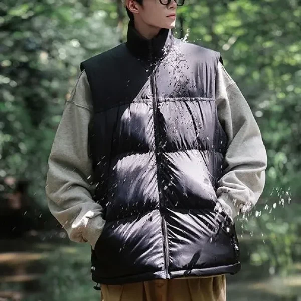 Black Stand Collar Sleeveless Puffer Jacket