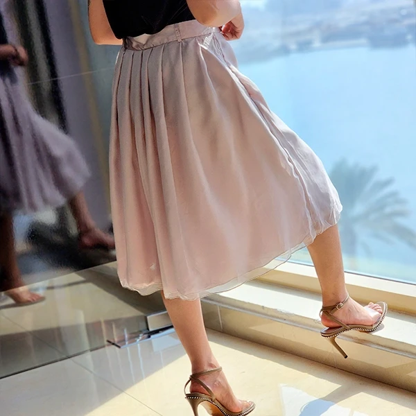 Simple matching comfortable breathable pleated elastic waist high waist slim ski