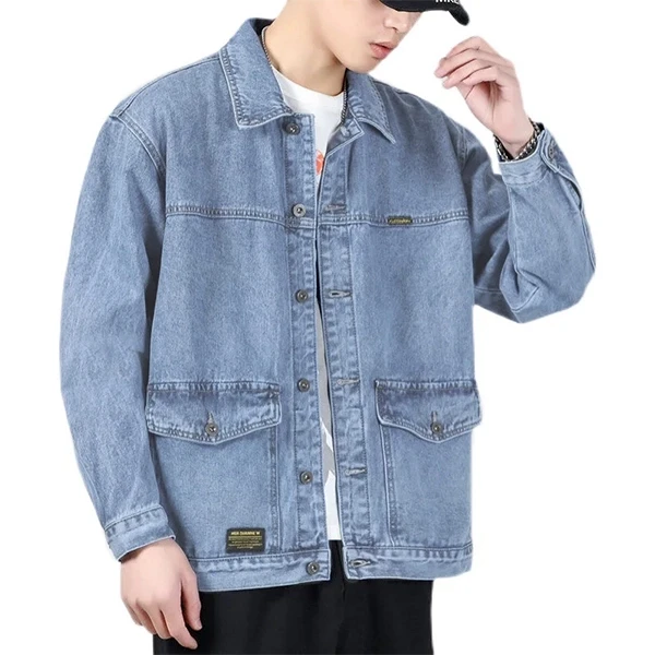 Men's Trendy Blue Denim Jacket Full Sleeve Fashionable Outerwear