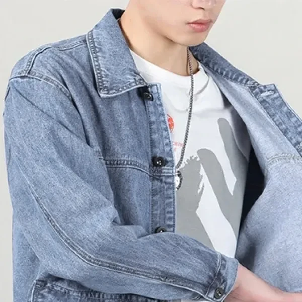 Men's Trendy Blue Denim Jacket Full Sleeve Fashionable Outerwear