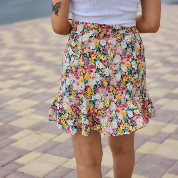 Eye-catching Floral Mini Skirt - Elastic Waist - Multi Color - Perfect for Women