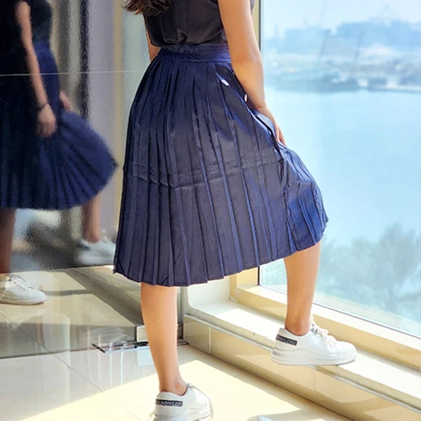 Blue High Waist Elastic Pleated Mini Skirt