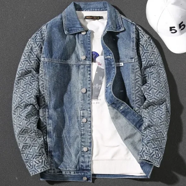 Geometric Denim Jacket for Men - Stylish Look