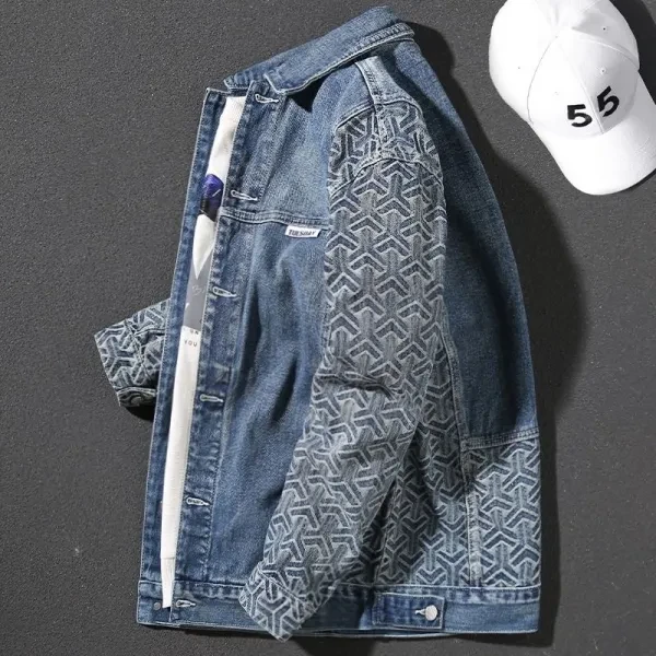 Geometric Denim Jacket for Men - Stylish Look