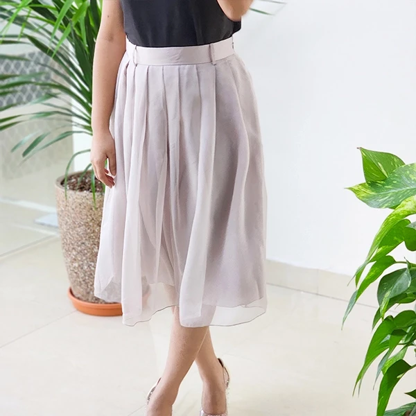 Pink Simple matching comfortable breathable pleated elastic waist high waist sli