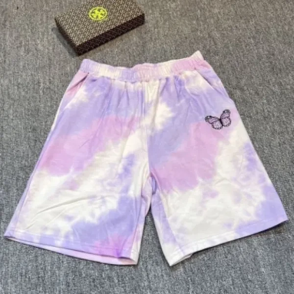 Embroidery Butterfly Print Lavender Tie Dye Elastic Waist Casual Wear Sweats Sho
