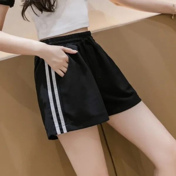 Women's Striped Sports Shorts with Elastic Waist & Pockets