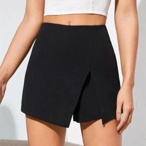 Fashionable Black Split Design Shorts For Women, Asymmetric High-Quality Skirt D