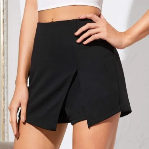Fashionable Black Split Design Shorts For Women, Asymmetric High-Quality Skirt D
