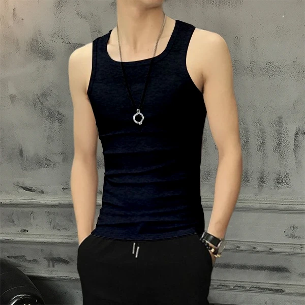 Black Men's Sleeveless Round Neck Vest Personal Fit Undershirt