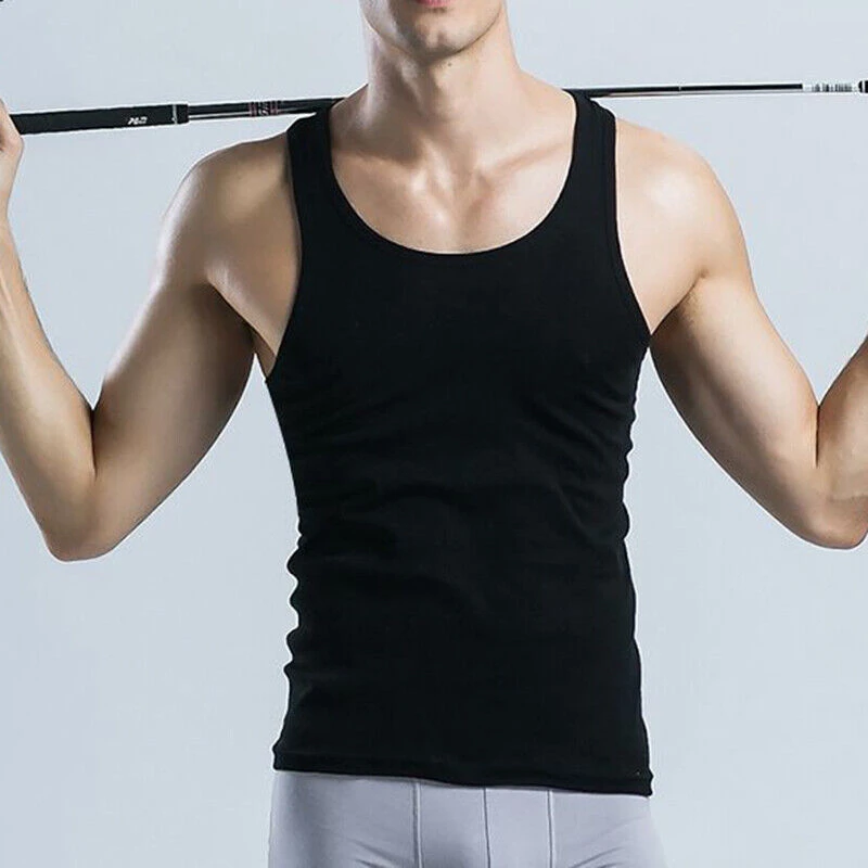Black Men's Sleeveless Round Neck Vest Personal Fit Undershirt