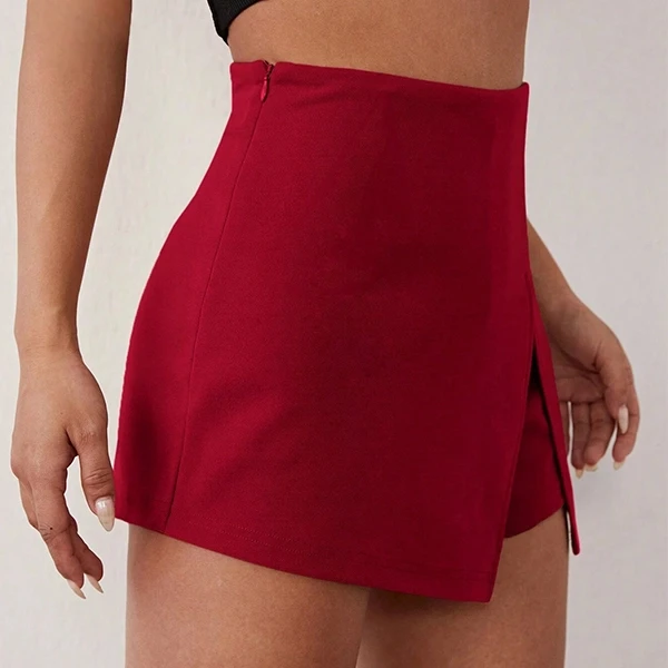 Fashionable Black Split Design Shorts For Women, Asymmetric High-Quality Skirt D