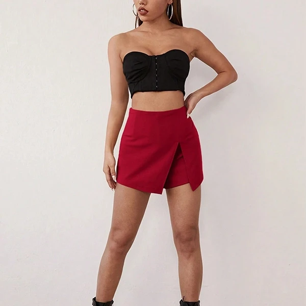 Fashionable Black Split Design Shorts For Women, Asymmetric High-Quality Skirt D