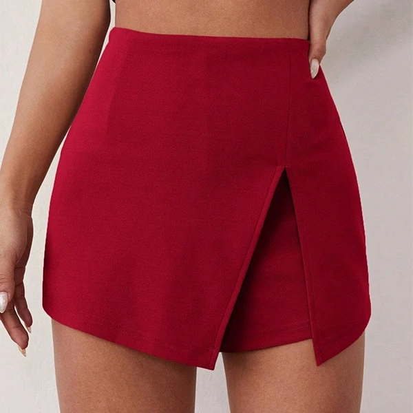 Fashionable Black Split Design Shorts For Women, Asymmetric High-Quality Skirt D