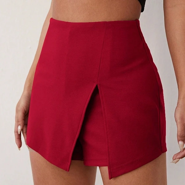 Fashionable Black Split Design Shorts For Women, Asymmetric High-Quality Skirt D