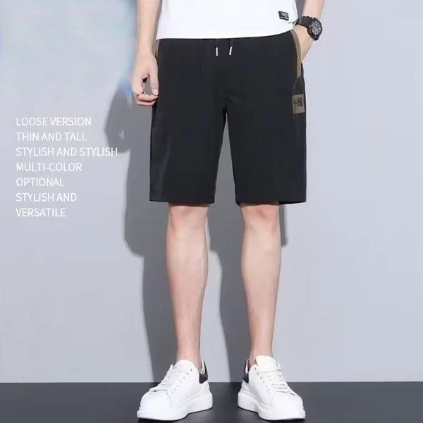 Black Elastic Waist Men's Sports Shorts with Pockets - Comfortable Breathable &
