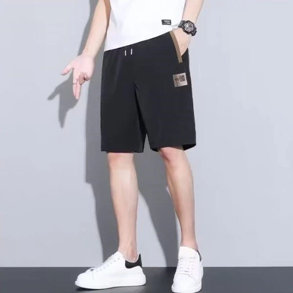 Black Elastic Waist Men's Sports Shorts with Pockets - Comfortable Breathable &