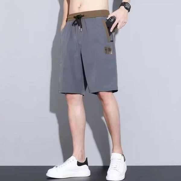 Sporty Gray Shorts with Elastic Waist for Running Gym with 2 Pockets